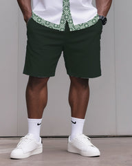 Big & Tall Men's Daily Casual Green Side Skull Love Shirt Shorts Suit