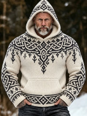 Men’s Vintage Viking Celtic Knot Print Hooded Sweater
