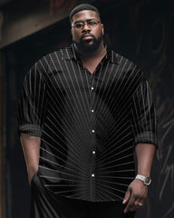 Big Men's Casual Business Line Long Sleeve Shirt Trousers Set