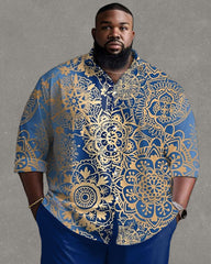 Men's Big and Tall Bronzing Print Long Sleeve Shirt and Pants Outfit