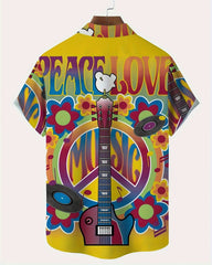 Big & Tall Men's Vintage Hippie Culture Music Print Short Sleeve Shirt
