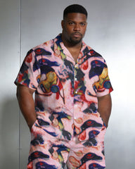 Men's Large Size Fantasy Short Sleeve Shirt And Shorts Set