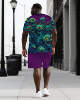Strength In Every Skeleton Men's Roaring Skeleton Print Big & Tall Short Sleeve T-shirt and Shorts Set