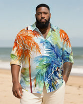Big & Tall Men's Daily Colorful Coconut Leaf Print Long Sleeve Bamboo Hemp Texture Shirt