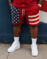 Big & Tall Men's USA Flag Printed Crewneck Short Sleeve T-Shirt Shorts Set