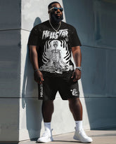Men's Big & Tall T-Shirt & Shorts Set with Hellstar Skull Inner Peace Graphic