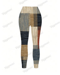 Plus Size Women's Retro Colorblock Texture Print Skinny Leggings