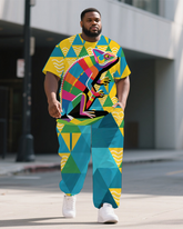 Man's Big Size Animal World Chameleon Printed Outdoor Short-Sleeved T-shirt Pants Set