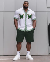 Big & Tall Men's Daily Casual Green Side Skull Love Shirt Shorts Suit