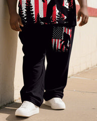 Men's Plus Size Independence Day Flag Orangutan Print T-shirt Trousers Suit