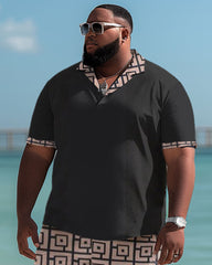 Big & Tall Men's Casual Simple Geometric Print Polo Shorts Set