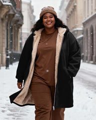 Women's Solid Color Velvet Thickened Long Hooded Coat