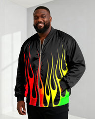 Big & Tall Men's Black Flame Print Zip Long Sleeve Jacket