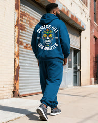 Big & Tall Men's Blue Skull Graffiti Alphabet Print Hoodie Set