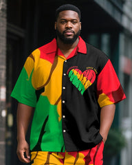 Men's Plus Size Juneteenth Love Letter Print Shirt Shorts Suit