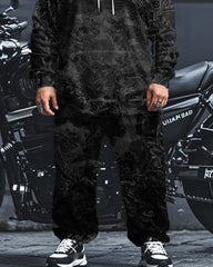 Retro Pattern Casual Hooded Sweatshirt Large Size Men's Suit