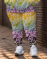 Women's Street Fashion Colorful Leopard Print Plus Size Hoodie Suit