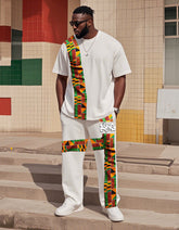 Big Boys June Festival Black History African White Bottom Yellow Green Kent Cloth Printed Short Sleeve Trousers Suit