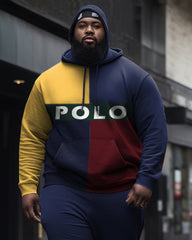 Big Men's Color Block Casual Sports Hoodie Long Sleeve Two Piece Set