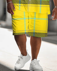 Men's Plus Size Classic Plaid Short Sleeve Shirt Shorts Suit