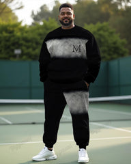 Casual Simple Letter Men's Plus Size Sweatshirt Two-Piece Set