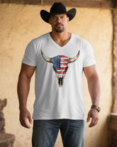 Men's Plus Size White Western Spirit V-Neck Short Sleeve T-Shirt