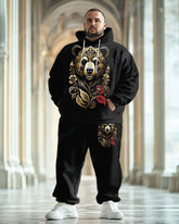 Men's Classical Luxury Bear Pattern Big and Tall Hoodie Set