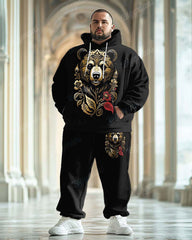 Men's Classical Luxury Bear Pattern Big and Tall Hoodie Set