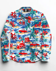 Santa Surf Long Sleeve Lel Shirt Men's Plus Size