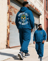 Big & Tall Men's Blue Skull Graffiti Alphabet Print Hoodie Set