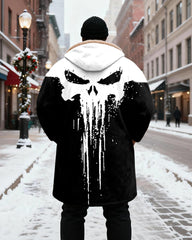 Big & Tall Men's Abstract Skull Print Velvet Thickened Long Hooded Coat