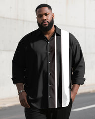 Big & Tall Men's Business Simple Striped Colorblock Printed Long Sleeve Shirt