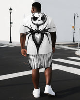 Big & Tall Men's Street Fashion Spider Monster Back Print Short-Sleeve T-shirt and Shorts Set