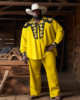 Men's Plus Size Western Cowboy Long Sleeve Shirt and Pants Set