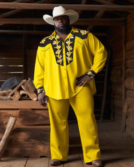 Men's Plus Size Western Cowboy Long Sleeve Shirt and Pants Set