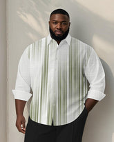 Big & Tall Men's Daily Green Brushed Geometric Print Long Sleeve Bamboo Hemp Texture Shirt
