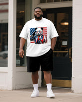 Big & Tall Men's Independence Day Panda Salute Printed Round Neck Short Sleeve T-Shirt Shorts Suit