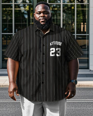 Striped Letter Color Short-sleeved Shirt Plus Size Men's Suit