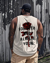 Men's Plus Size Street Fashion Rose Alphabet Print Round Neck Sleeveless Vest