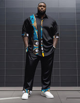 Big Boy Must Have Street Fashion African Impression Totem Print Long Sleeve Shirt Trousers Suit