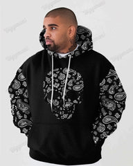 Cashew Flower Skull Splicing Printed Sleeve Hoodie Men's Big and Tall