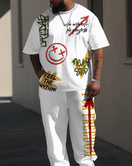 Men's Casual Large Street Pattern Printed Short Sleeve Trousers Suit