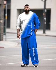 Big & Tall Men's Casual Gradient Faith Letter Printed Long Sleeve T-Shirt Pants Set