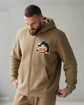 Big & Tall Men's Cat Eating Noodle-Print Cardigan Hoodie