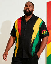 Big & Tall Men's Juneteenth Red Yellow Green Stroke Print Short Sleeve Shirt