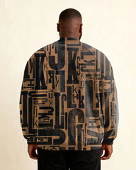 Big & Tall Men's Vintage Alphabet Print Zip Long Sleeve Jacket
