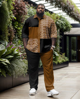 Men's Plus Size Totem Color Block Contrast Long Sleeve Shirt Trousers Suit