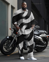 Men's Big & Tall Irregular Color Block Geometric Pattern Long Sleeve Walking Set