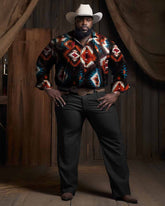 Men's Plus Size Western Style Long Sleeve Shirt and Pants 2-Piece Set