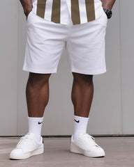 Big & Tall Men's Daily Casual Khaki Striped Shirt Shorts Suit